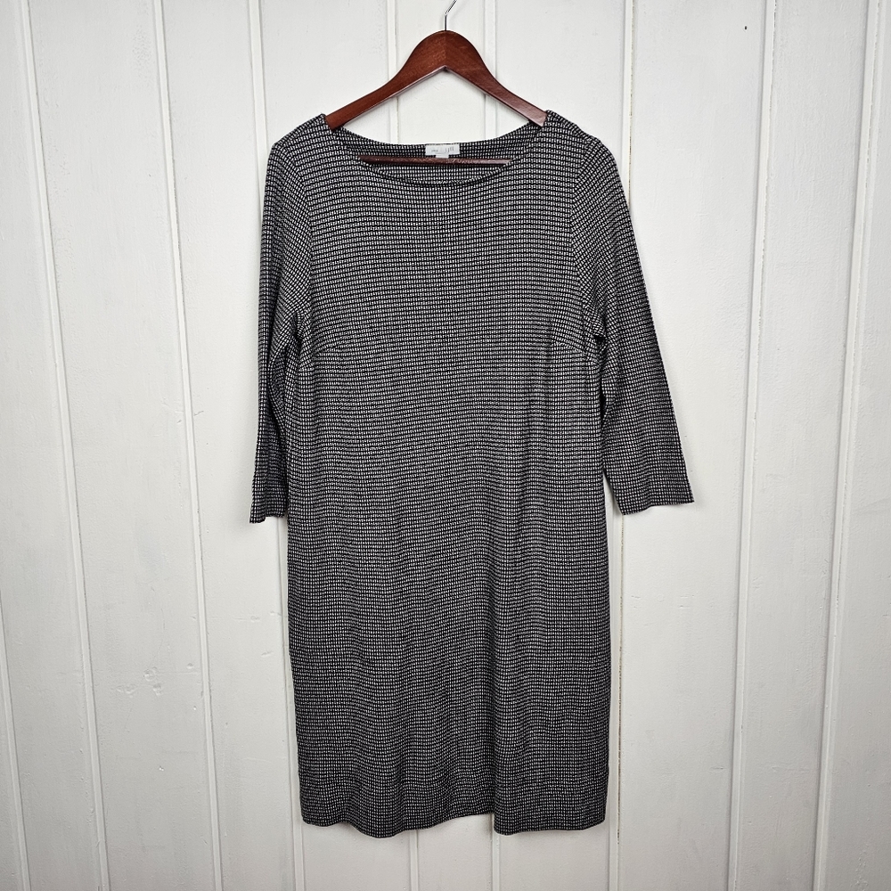 J. Jill Ponte Black White 3/4 Sleeve Boxy Shift Dress Women's Small